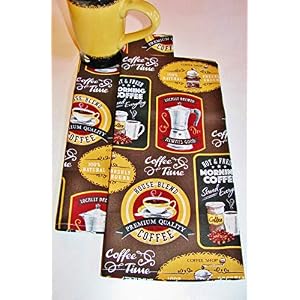 Coffee Time Tea Towels Set of 2 Made in USA Lightweight Cotton WashDry BrownWhite Design 28 x 18