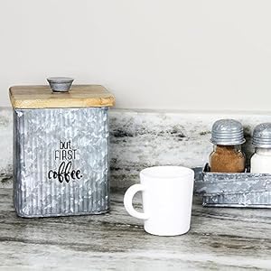   AuldHome-Design-Farmhouse-Galvanized-Canisters-Set-of-3-Storage-Containers-for-Coffee-Tea-and-Sugar-in-Galvanized-Iron-and-Wood-Design