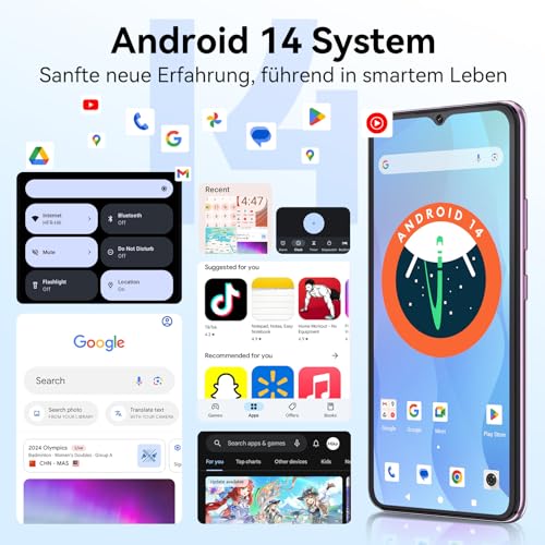CUBOT A10 Handy Ohne Vertrag, 12GB + 128GB / 1TB erweiterbar, Android 14 Smartphone, 6.56 Zoll Display, 5100mAh Akku 48MP Hauptkamera Octa Core Prozessor Dual 4G SIM, OTG, Face ID, GPS Blau – Bild 3