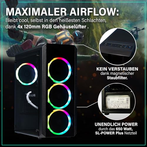 Greed® MK2 Plus - High End Gaming PC - AMD Ryzen 7 5700X + Nvidia Geforce RTX 4060 8 GB - Schneller RGB Computer + 4K Raytracing Rechner mit 4,6 GHZ - 32 GB DDR4 RAM - 1TB SSD - WLAN + W11 Pro – Bild 5