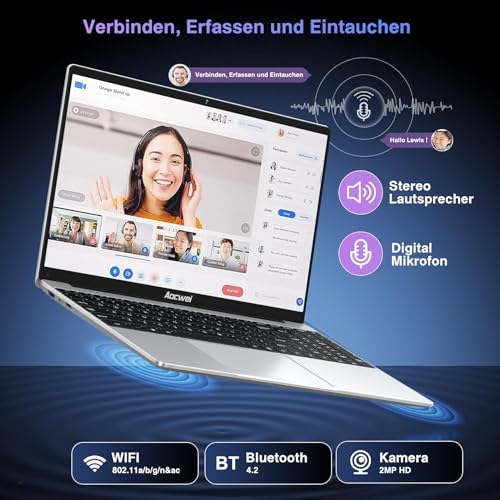 Laptop 15.6 Inch 6GB RAM 256GB SSD Erweiterung 1TB, Notebook Win 11 con 5G WiFi 3.0 Übertragung Anschluss BT 4.2 1920*1080 FHD, Laptops With Mini Multimedia Anschluss & Deutscher Keyboardfilm-Silver – Bild 5