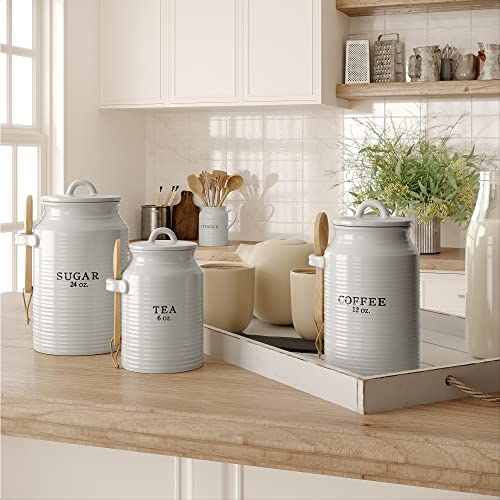 Barnyard-Designs-Canister-Set-for-Kitchen-Counter-Coffee-Tea-Sugar-Container-Ceramic-Set-Decorative-Canisters-Rustic-Farmhouse-Canister-Jars-White-CoffeeSugarTea Barnyard Designs Canister Set for Kitchen Counter Coffee Tea Sugar Container Ceramic Set Decorative Canisters Rustic Farmhouse Canister Jars White CoffeeSugarTea