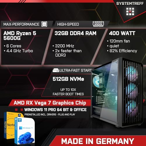 SYSTEMTREFF Basic Gaming PC AMD Ryzen 5 5600G 6x4.4GHz | AMD RX Vega 7 4K HDMI DX12 | 512GB M.2 NVMe | 16GB DDR4 RAM | WLAN Desktop Computer Rechner für Gamer, Zocker, Windows 11 Pro – Bild 3