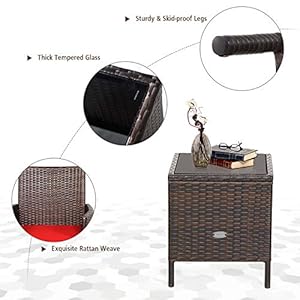 RELAX4LIFE 3 Pieces Patio Rattan Furniture Set with Glass Coffee Table Cushions Outdoor Conversation Set for Poolside Balcony Backyard Lawn Porch 3 Pieces PE Rattan Patio Set Red