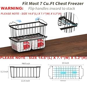   Freezer-Organizer-Bins146L-X-71W-X-52H-4-Pack-Stackable-Chest-Freezer-Organizer-for-7-CuFT-Deep-Freezer-Sort-Frozen-Meats-Deep-Freezer-Organizer-Bins-Get-Food-Easily-wHandleBlack