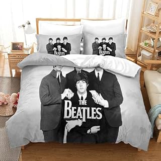 Rochile The Beatles Parure De Lit,Housse De Couette 3D Imprimée Fermeture Éclair Cachée Housses De Couette avec Taies D’Oreillers Enfants Filles Couette Sets Single(140x200cm) - Les Beatles, Paul McCartney, John Lennon, RIngo Starr, George Harrison