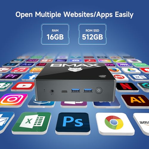 BMAX Mini-PC N100 16 GB RAM/512 GB SSD 12. Intel Alderlake-N Win 11 Pro B4Plus Mini-Desktop-Computer 4K-UHD-Ausgang, dreifache Anzeige, HDMI*2, Typ-C*1, USB 3.0 ×2, USB 2.0 ×2 BT 5.2 – Bild 4