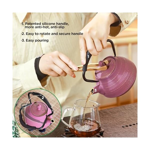   Cast-Iron-Teapot-Stovetop-Safe-Vintage-Tea-Kettle-with-Infuser-for-Loose-Leaf-Coffee-Japanese-Tea-Pot-Coated-with-Enameled-Interior-Silicone-Handle-22oz-650ml-Black