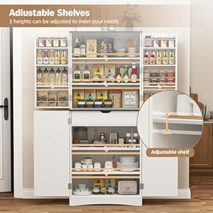 72" Tall Kitchen Pantry, Freestanding Storage Cabinet Farmhouse Rustic Wood Cupboard with Barn Doors, Organizer, Drawer and Adjustable Shelves for Living Room, Dining Room 72 Tall Kitchen Pantry Freestanding Storage Cabinet Farmhouse Rustic Wood Cupboard with Barn Doors Organizer Drawer and Adjustable Shelves for Living Room Dining Room