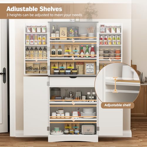 72-Tall-Kitchen-Pantry-Freestanding-Storage-Cabinet-Farmhouse-Rustic-Wood-Cupboard-with-Barn-Doors-Organizer-Drawer-and-Adjustable-Shelves-for-Living-Room-Dining-Room 72 Tall Kitchen Pantry Freestanding Storage Cabinet Farmhouse Rustic Wood Cupboard with Barn Doors Organizer Drawer and Adjustable Shelves for Living Room Dining Room