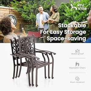 PHI VILLA Patio Dining Set for 6 Person, 7 Piece Cast Aluminum Outdoor Table Chair Set with 54" Dia Cast-Top Aluminum Table(2.1" Umbrella Hole) and 6 Extra Wide Dining Chairs with Seat Cushions PHI VILLA Patio Dining Set for 6 Person 7 Piece Cast Aluminum Outdoor Table Chair Set with 54 Dia Cast Top Aluminum Table21 Umbrella Hole and 6 Extra Wide Dining Chairs with Seat Cushions