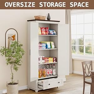 Farmhouse Kitchen Pantry Cabinet 72 Tall Storage Cabinet with Adjustable Shelves Barn Doors Freestanding Kitchen Cupboard for Dining Room Living Room BarnwoodWhite