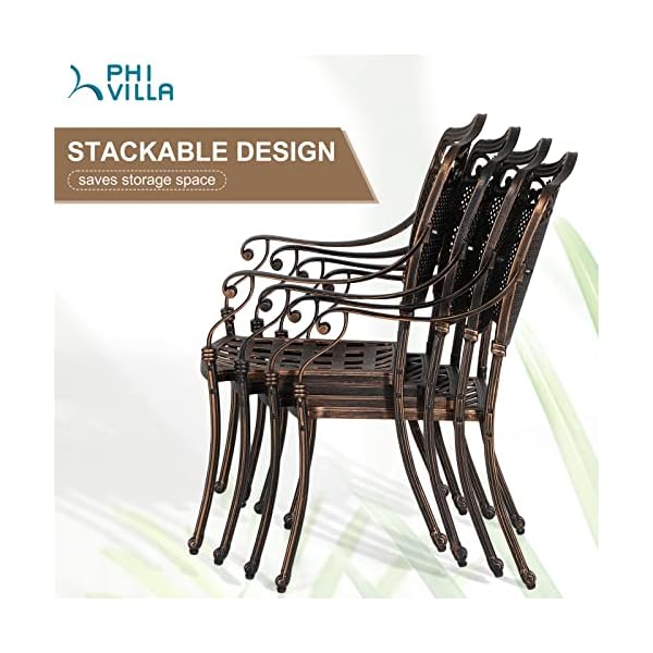   PHI-VILLA-5-Piece-Patio-Dining-Set-for-Outdoor-Cast-Aluminum-Round-Patio-Table-and-Chairs-Set-with-Cast-Aluminum-Furniture-Patio-Chairs-39-Round-Dining-Table-for-Yard-Golden-Bronze