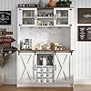 4ever2buy Farmhouse Coffee Bar Cabinet with Hutch 72 White Hutch Cabinet with 2 Glass Doors Tall Wine Bar Cabinet with 9 Wine Racks Coffee Bar Hutch with Storage for Living Room