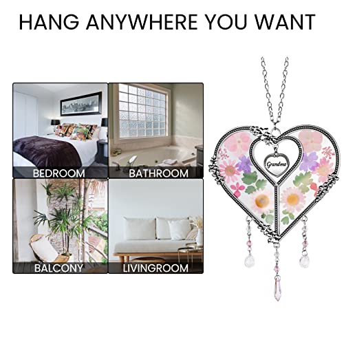 GUOER Heart Suncatcher with Pressed Flower Ornament Stained Glass Wind Chimes with Real Flowers,Birthday for Favorite Person (Grandma) - Image 7