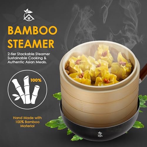 10-inch Bamboo Steamer Set for Authentic Asian Cuisine