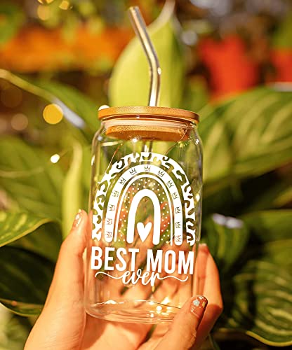 HEXMOZ Mothers Day Gifts for Mom from Daughter, Son, Kids - First Mothers Day Gifts for New Mom, Wife, Mama from Husband - 1st Mother's Day Present Ideas - 16oz Glass Drinking Cup With Straws Gift Box - Image 4