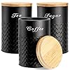   Bekith-3-Pack-Kitchen-Canisters-with-Bamboo-Lids-Airtight-Metal-Canister-Set-Food-Storage-Containers-Jars-for-Coffee-Sugar-Tea-Flour-Rustic-Farmhouse-Kitchen-Decor-Containers-Black