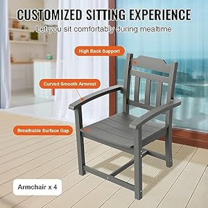 VEVOR Outdoor HIPS Patio Dining Set 5 Pieces Patio Table and Chairs Set All Weather Garden Square Furniture Table Sets Patio Conversation Set for Lawn Deck Backyard Poolside Light Gray