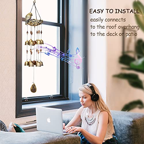 Bird Nest Wind Chimes,Wind Chimes for Outside with 12 Wind Bells for Glory Mothers Love Gift,Bird Bells Chimes Hanging Decoration for Outside Garden Yard Church, Bronze - Image 7