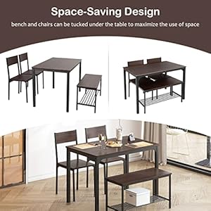 soges Dining Table Set for 4 433 inch Kitchen Table Set with Chairs and Bench 4 Piece Dining Room Table Set for Small Space Apartment Restaurant Rustic Oak