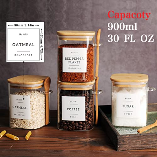 Set-of-4-Square-Glass-Jar-with-Bamboo-Lids-and-Spoons–Airtight-27-oz-Borosilicate-Glass-Food-Storage-Contaienrs-with-132-Kitchen-Pantry-Labels-for-Coffee-Tea-Sugar Set of 4 Square Glass Jar with Bamboo Lids and Spoons–Airtight 27 oz Borosilicate Glass Food Storage Contaienrs with 132 Kitchen Pantry Labels for Coffee Tea Sugar