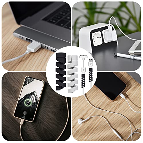 SAVITA 24 Stück Ladekabelschutz, Silikon, flexibel, Schutz, Ladegerät, Kabelschutz, Spiralkabel, für Handys, Computer, Laptops, Datenkabel (Schwarz, Grau) – Bild 7