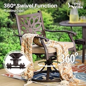   PHI-VILLA-Cast-Aluminum-Patio-Dining-Set-for-6-Person-7-Piece-Outdoor-Patio-Set-with-54-Dia-Cast-Top-Aluminum-Table21-Umbrella-Hole-and-6-Swivel-Rockers-Dining-Chairs-with-Seat-Cushions