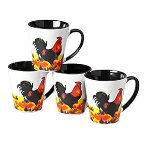   WalterDrake-Rustic-Rooster-Coffee-Mugs-Each-8-oz--Set-of-4-Glazed-Ceramic-Mugs