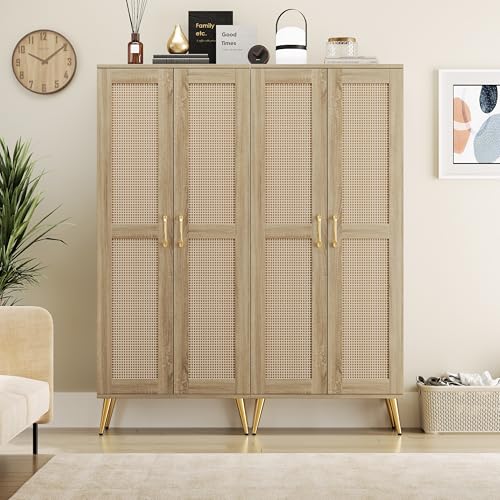 Storage-Cabinet-with-Rattan-Doors-and-Adjustable-Shelves-Bathroom-Floor-Cabinet-5748-H-Boho-Kitchen-Pantry-for-Farmhouse-Living-Room-Entryway-Natural Storage Cabinet with Rattan Doors and Adjustable Shelves Bathroom Floor Cabinet 5748 H Boho Kitchen Pantry for Farmhouse Living Room Entryway Natural