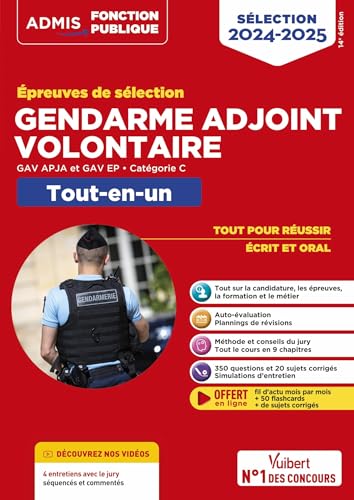 Épreuves de sélection Gendarme adjoint volontaire - Catégorie C - Tout-en-un - Vidéos offertes : 4 entretiens commentés: GAV APJA et EP - 2024-2025
