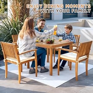 Greesum 5 Piece Patio Dining Set Outdoor Solid Wood Furniture for Yard Garden Porch wSquare Tabletop 4 Chairs White