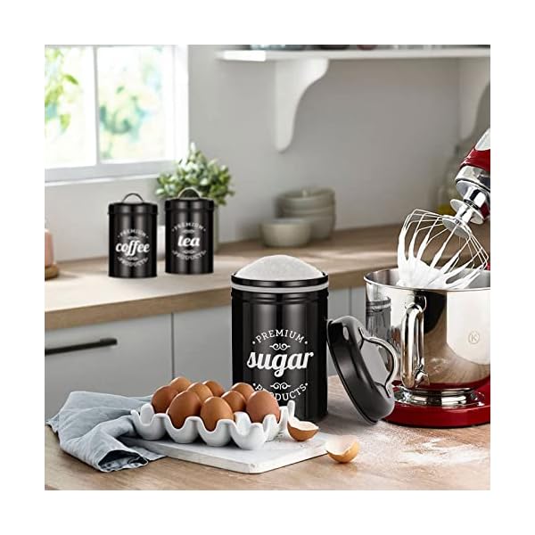   3-Piece-Food-Jars-Canisters-Sets-Airtight-Coffee-Container-Tea-Organizer-And-Sugar-Canister-Rustic-Farmhouse-Decor-for-Kitchen-Countertop-Black