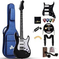 Winzz ST Guitare électrique en bois de peuplier Blanc - Les Beatles, Paul McCartney, John Lennon, RIngo Starr, George Harrison