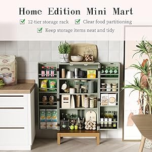 45 Kitchen Pantry CabinetStorage Cabinet with Doors and Adjustable ShelvesFood Pantry Cabinet for KitchenDining RoomLiving Room and GarageGold Lines and LegsGreen Cabinet