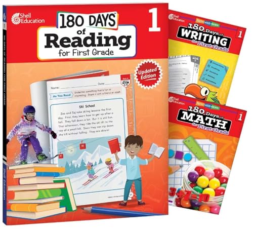 180 Days of Practice for First Grade (Set of 3), 1st Grade Workbooks for Kids Ages 5-7, Includes 180 Days of Reading, 180 Days of Writing, 180 Days of Math