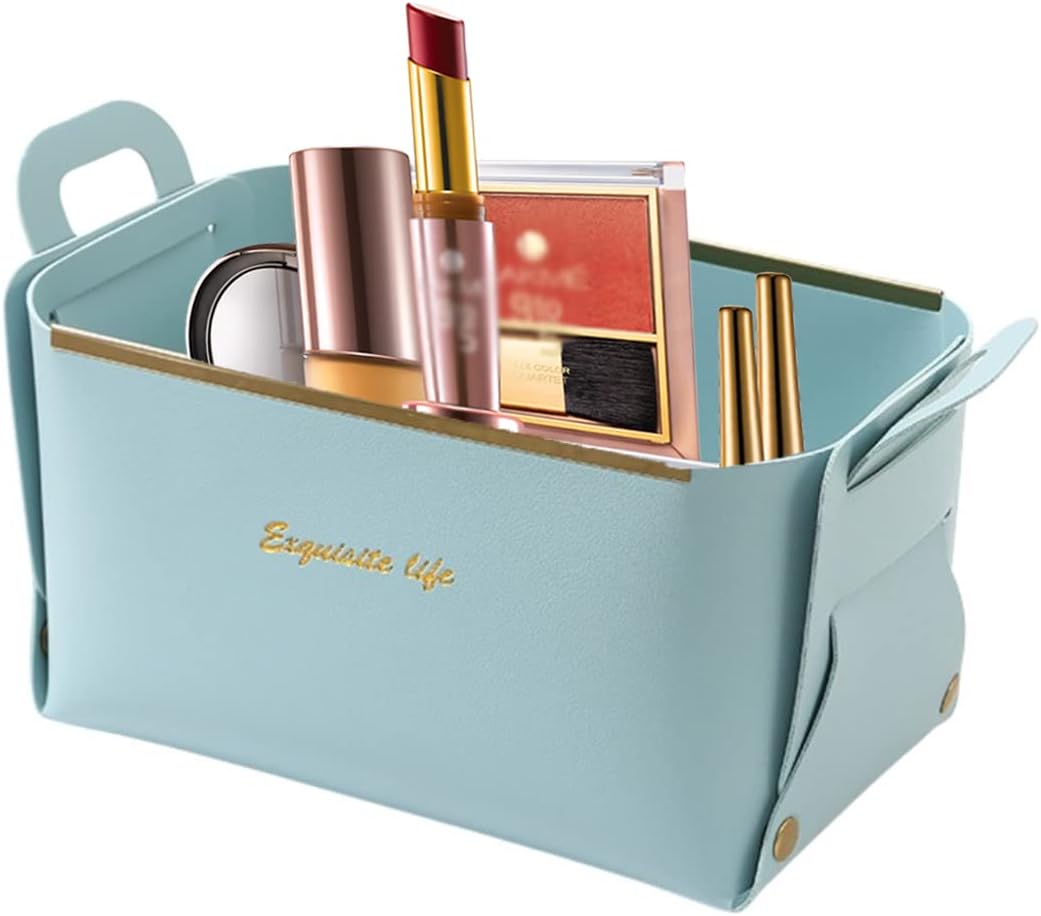 XINSHUN Foldable Faux Leather Storage Basket with Handles