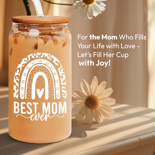 HEXMOZ Mothers Day Gifts for Mom from Daughter, Son, Kids - First Mothers Day Gifts for New Mom, Wife, Mama from Husband - 1st Mother's Day Present Ideas - 16oz Glass Drinking Cup With Straws Gift Box - Image 6
