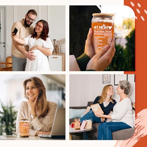 HEXMOZ Mothers Day Gifts for Mom from Daughter, Son, Kids - First Mothers Day Gifts for New Mom, Wife, Mama from Husband - 1st Mother's Day Present Ideas - 16oz Glass Drinking Cup With Straws Gift Box - Image 7