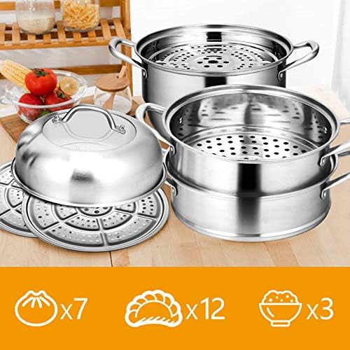 3-Tier Stainless Steel Steamer Pot with Handles