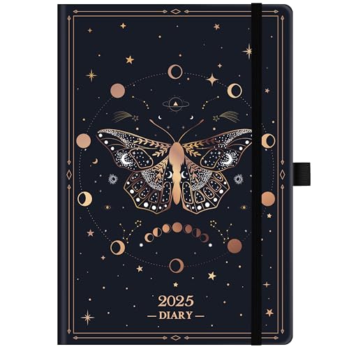 Diary 2025 - A5 Diary 2025 from January 2025 to December 2025, 2025 Diary Week to View, 21.5 x15.5 x1.5 cm, Golden Butterfly