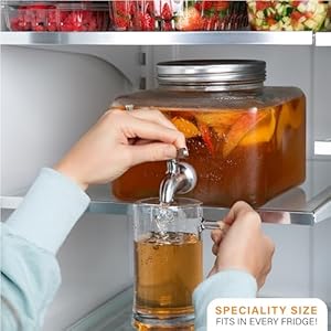 Mosjos glass drink dispenser for fridge stainless steel spigot mason jar dispenser with wide opening easy fill beverage storage for outdoor water iced tea juice sangria detergent 1 gallon  urban country home decor