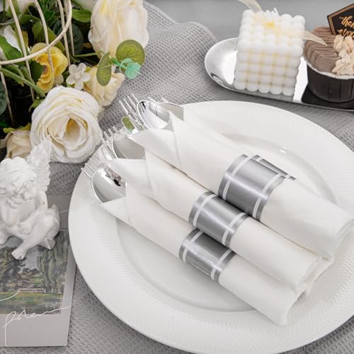 Liacere - 100-Piece Silver Plastic Silverware Set with Napkins
