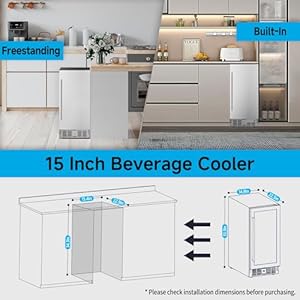 15 Inch Undercounter Beverage Refrigerator - 126 Cans Beverage Fridge with Stainless Steel Door for Beer Wine Soda - Built-in or Freestanding Wine Cooler for Home Kitchen Bar Outdoor 15 Inch Undercounter Beverage Refrigerator 126 Cans Beverage Fridge with Stainless Steel Door for Beer Wine Soda Built in or Freestanding Wine Cooler for Home Kitchen Bar Outdoor