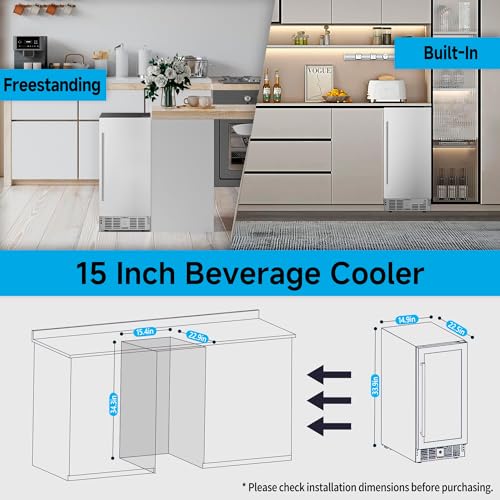 15-Inch-Undercounter-Beverage-Refrigerator-126-Cans-Beverage-Fridge-with-Stainless-Steel-Door-for-Beer-Wine-Soda-Built-in-or-Freestanding-Wine-Cooler-for-Home-Kitchen-Bar-Outdoor 15 Inch Undercounter Beverage Refrigerator 126 Cans Beverage Fridge with Stainless Steel Door for Beer Wine Soda Built in or Freestanding Wine Cooler for Home Kitchen Bar Outdoor