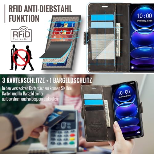XYGLOW Premium PU Lederhülle Klapphülle für Xiaomi Redmi Note 12 Pro 5G/Xiaomi Poco X5 Pro 5G, Coffee, RFID Schutz, Kartenfach, Standfunktion, Flip Case – Bild 3