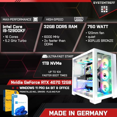 SYSTEMTREFF High-End Gaming PC Intel Core i9-12900KF 16x5.2GHz | Nvidia GeForce RTX 4070 12GB DX12 | 1TB M.2 NVMe | 32GB DDR5 RAM | WLAN Desktop Computer Rechner für Gamer, Zocker & Streamer – Bild 3