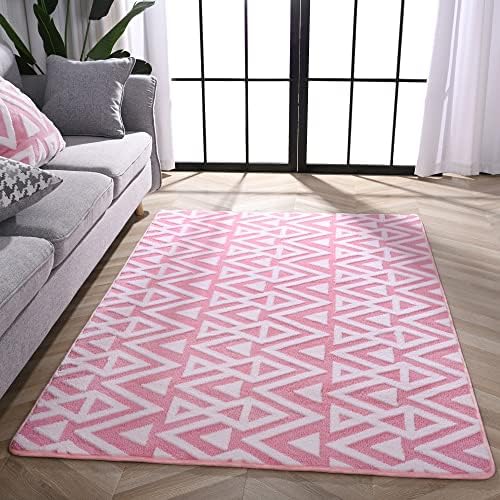 Ompaa Ultra Soft Shaggy Rug 5x8 Feet Pink Geometric Textured Carpet