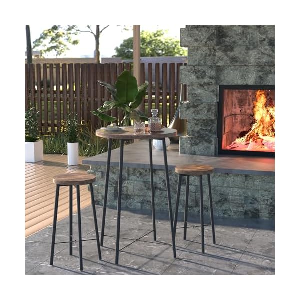 Vecelo small bar table and chairs round bistro sets with 2 barstools 3 piece pub dining furniture counter height wood top for breakfast dinner coffee nap conference easy assembly brown  urban country home decor