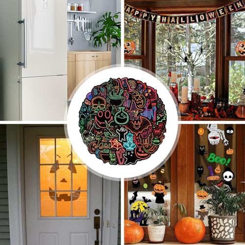 Halloween-Aufkleber, Halloween-Neonaufkleber, 50 x gruselige Aufkleber für Wasserflaschen | Halloween-Aufkleber, wasserdichte Halloween-Aufkleber, Deko-Aufkleber – Bild 5